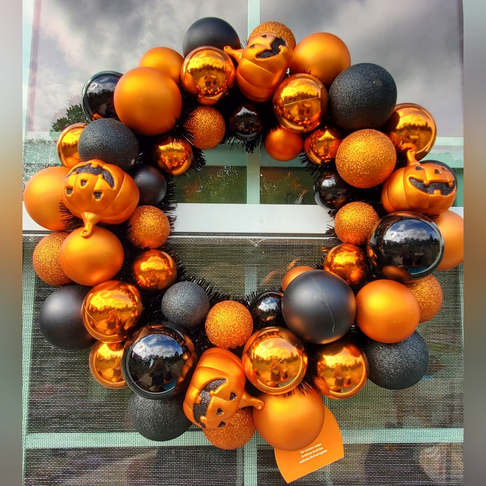 2 New With Tags Festive Halloween Orange and Black Wreath